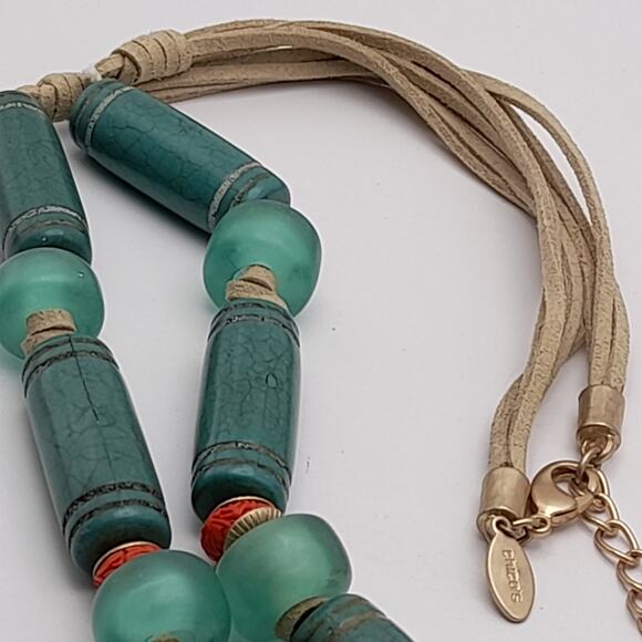 Vintage Chico's Boho 38 Inch Leather Glass Beads Long Tassel Necklace - Picture 11 of 12